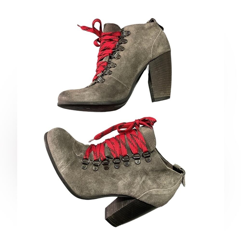 Boutique 9 Demarko Booties Womens 7 Gray Suede Lace Up Ankle Block Heel
